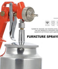 Pro Grade Handheld Paint Sprayer With Precision Flow Control For Cars Tables And Cabinets close-up of nozzle and reservoir