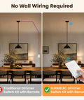 Dimmer Switch Kit With Remote For Two Hundred Watt Incandescent And One Hundred Fifty Watt LED Lighting No Fuss Remote Dimmer With Memory Function Flicker Free Easy Use For Seniors And Mobility Friendly Home in dining room