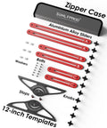 Heavy Hitter Stair Tread Template Tool With Double Nut Locking Design For Precision Woodworking And Carpentry Jig Setup Smooth Operator For DIY Contractors Straight Shot Layout Guide in zipper case with aluminum alloy sliders and accessories.