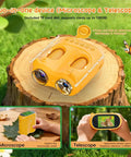 Cool 2-In-1 Kids Microscope And Telescope With 1000X Digital Zoom, HD Portable Science Toy For Ages 4-12, Learn Plants Insects And Birds, Educational Birthday Gift, Yellow; front view on tree stump