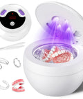 48kHz Ultrasonic Retainer Cleaner For Dentures Mouth Guards Braces Aligners Toothbrushes And Jewelry 200ML Capacity White