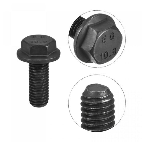 Heavy Duty M14X35mm Hex Flange Bolts 10.9 Grade Carbon Steel Screws Black Oxide 4 Pack showing detailed screw head and threaded shaft.