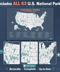 National Parks Map Poster With All 63 U S Parks Updated Edition 24 By 17 Heavyweight Cardstock Travel Wall Art showing detailed park locations