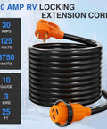 Beefy 30 Amp RV Locking Extension Cord 25 Ft 125V 10 Gauge Pure Copper STW Wire ETL Listed Weatherproof TT-30P L5-30R 3 Prong