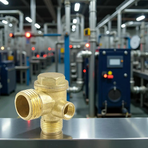Heavy Duty 3 Port Brass Air Compressor Check Valve For Garage And Workshop Use Tough As Nails Pneumatic Replacement Part in focus.