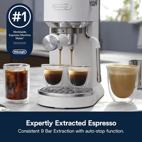Compact Espresso And Cold Brew Coffee Maker Featuring Built In Milk Frother Wand For Next Level Iced Lattes Smooth Hot Drinks And Straight Up Barista Quality Blends Daily making espresso and iced coffee.