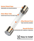 Garage Ready Fast Blow Glass Fuse Assortment Kit For Cars And Trucks 6X30MM Automotive Fuses featuring clear glass tube and nickel-plated caps.