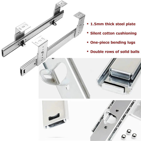 Beast Mode Heavy Duty Metal Drawer Slides With 60kg Load Capacity, Ball Bearing Glide, Adjustable Height, Ultra Smooth Operation, Ideal For Keyboard Trays, Bookshelves, Pianos, Under Desk Trays. Steel drawer slides with ball bearings and 1.5mm plate