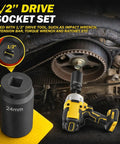 Weighted Half Inch Drive Harmonic Balancer Socket Set with 24mm Deep Impact Socket on impact wrench near engine