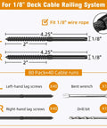 Diagram of 80 Pack Black T316 Stainless Steel Left And Right Handed Lag Screws For One Eighth Inch Cable Railing Deck And Stair Wood Post Kit