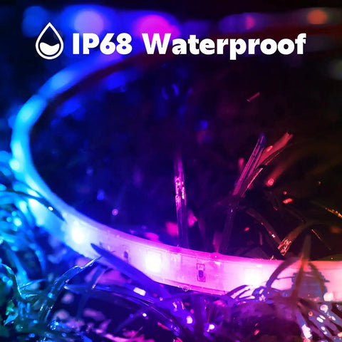 Outdoor Waterproof LED Strip Lights 100 Ft RGB Color Changing With Music Sync illuminating grass at night