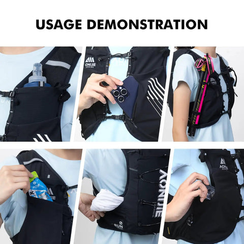 Usage demonstration of Super Light And Breathable Running Hydration Vest For Guys And Gals On The Trails 10 Liter Capacity