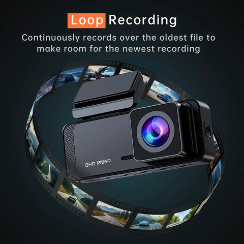 Crystal Clear 1296P Front Dash Cam With WiFi App Night Vision Mini Hidden Car Camera with Loop Recording feature highlighted