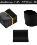 Top Shelf Black Shrink Bands For Bottles And Jars Hella Secure Tamper Proof Sealing Sleeves Sixty Five By Sixty Millimeter Dimensions Two Hundred Count Bulk Wrap stacked and displayed for easy use.