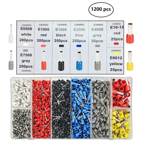 Ferrule Crimping Tool Kit With 1200 Insulated Tinned Copper Ferrules For Wiring Projects in assorted colors and sizes