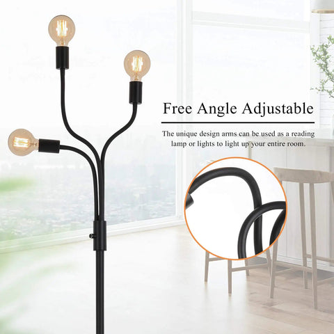 Dimmable Industrial Floor Lamp With 3 Adjustable Gooseneck Arms, Tall Tree-Style Farmhouse Standing Lamp in living room