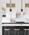 Modern Black Kitchen Pendant Light With Square Glass Shade And Bubble Crystal Column Hardwired Ceiling Fixture LED Bulb Included Sleek Square Design For Dope Dining And Counter Lighting over kitchen island
