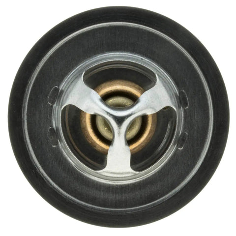 High Flow 195 Degree Engine Coolant Thermostat For Chevy Silverado 1500 99 13 S10 96 04 Blazer 96 05 Tahoe 96 00 K1500 C1500 Express 1500 96 14 Fits GM Trucks And SUVs With Reliable Performance And Quick Temp Response, top view of metal thermostat design.