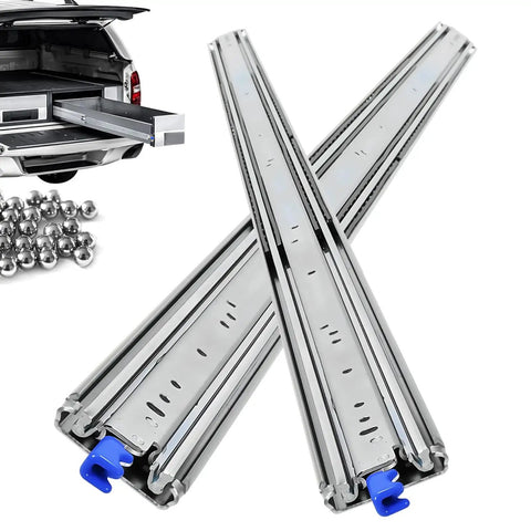 Beefy Heavy Duty Drawer Slides With Lock And Full Extension Ball Bearing Rails Steel Construction Rust Resistant Finish Supports Up To 300 Lbs Smooth Quiet Operation For Kitchen Garage Or Workshop Drawers, steel ball bearing rails with blue lock tabs