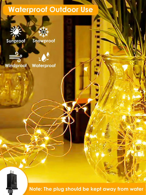 66Ft 200 LED Fairy Lights Plug In Warm White IP44 Waterproof Indoor Outdoor With Timer And 8 Modes Copper Wire Twinkle