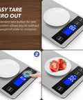 33Lb Kitchen Digital Scale With Pro Grade Precision, 1g 0.05oz, USB Rechargeable Or Battery Power, showing tare function