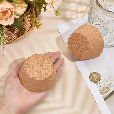 Two Large Cork Bottle Stoppers Set For Canning Jars And Bottles, Wooden Tapered Plugs With 2.36 Inch Bottom And 3.15 Inch Top Diameters