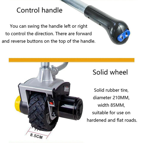 Gesaides Electric Trailer Mover Dolly With 550W Motor Boosts Towing Capacity To Two Thousand Pounds showing control handle and solid wheel construction.