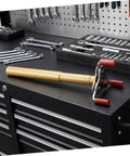 Slick Aluminum Smoke Sensor Removal Tool For Ceilings on workbench with metal tools in background, showcasing its grip and design.