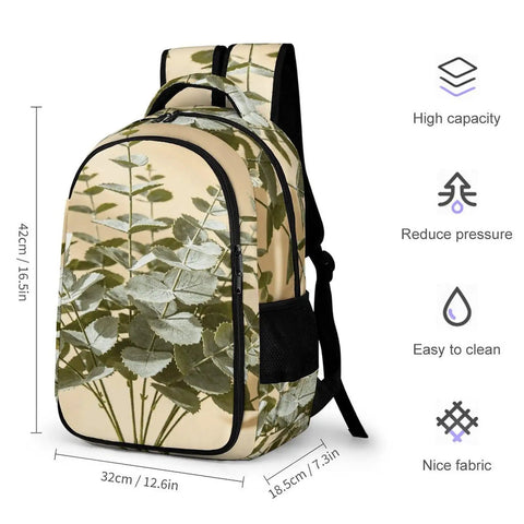 Soft Shadow Neutral Plant Print Unisex Backpack Large Capacity For Everyday Carry Durable Polyester Daypack with plant design.