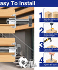 Image showing installation steps for 50 Pack Three Eighth Inch 16 T Nuts For Wood Zinc Plated Carbon Steel Four Prong Tee Inserts.