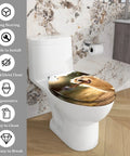Elongated Toilet Seat Quiet Close Hinges Bathroom with a golden retriever print, installed on a modern toilet, easy to clean.