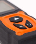 Compact Digital Laser Distance Meter With Backlit Screen For Real Time Distances, Area And Volume, 130 Foot Range, Switch Between SAE And Metric Units In Inches, Feet And Meters, Measure From Either Base Or Top, orange buttons