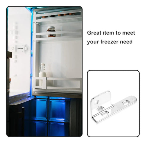 Open fridge next to Replaceable Stainless Steel Refrigerator Freezer Door Hinge For Four To Six Door Freezers With 35mm Shaft Length.