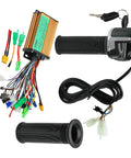 Drop Dead Easy Install 24V To 84V Brushless Sine Wave Motor Controller Kit With Sleek LCD Throttle And Secure Key Switch for electric bikes, showing components.