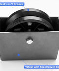 Built Like A Tank 6 Inch By 2 Inch Cast Iron V Groove Sliding Gate Wheels With Welded Bracket Box Smooth Roll 1000 Pound Capacity Heavy Duty Industrial Driveway Caster Pack with steel cover box.