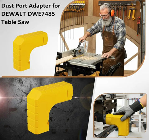 Dust Extraction Adapter For Table Saws 2.5 Inch Inner Diameter Dust Collector Connector, shown in use and standalone.