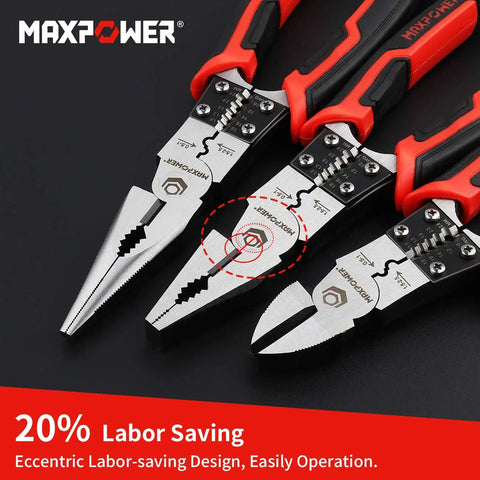 8 Inch Multifunction Pliers Set 5 In 1 Wire Stripper Crimper Cutter Needle Nose Pliers Long Nose Pliers Linesman Side Cutters