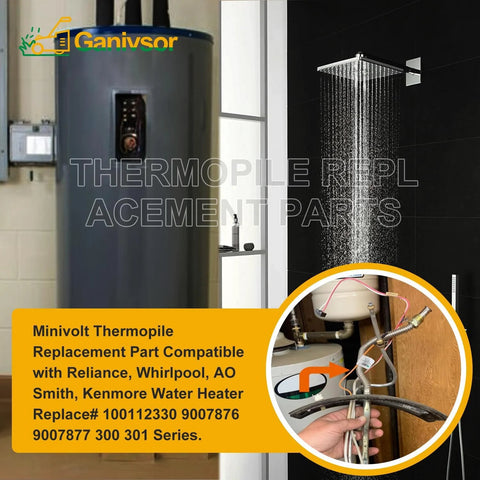 Ganivsor Minivolt thermopile water heater replacement part; compatible with Reliance, Whirlpool, AO Smith, Kenmore.