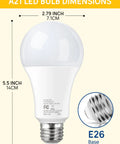 Two Pack Super Bright 3050 Lumen A21 LED Bulbs 25W Equivalent 200W Non Dimmable Daylight White 5000K E26 Base dimensions