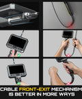 Image comparing cable mechanisms of a Dual Lens Articulating Borescope With Light, Ultra Thin 0.25in Probe, 5ft Industrial Endoscope.
