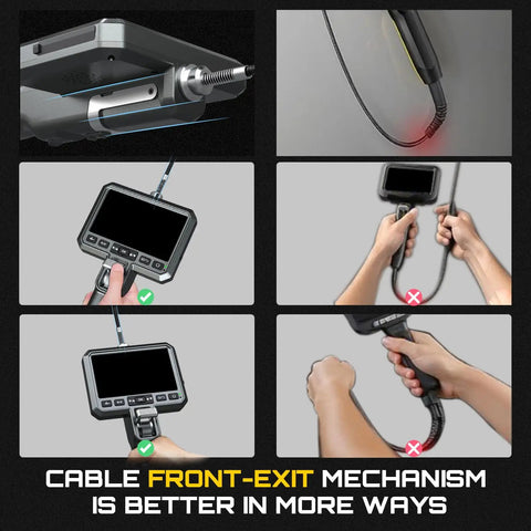 Image comparing cable mechanisms of a Dual Lens Articulating Borescope With Light, Ultra Thin 0.25in Probe, 5ft Industrial Endoscope.