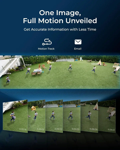 Image showing motion tracking feature of Dual-Lens 16MP UHD PoE Security Camera With 180-Degree Panoramic View monitoring a yard