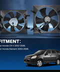 Direct Swap Radiator Cooling Fan And AC Condenser Assembly For Honda Crv 2002 To 2006 close-up of two fan units for engine cooling.