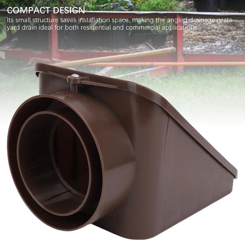 Angled Lawn Drain Grate For Yard Drainage Beefy Heavy Duty Rugged Grate Built For Residential And Commercial Use Easy Install Durable Brown Finish Fits Three Quarter Inch Thin Wall Drain Pipes Multi Purpose Drain Solution, side view