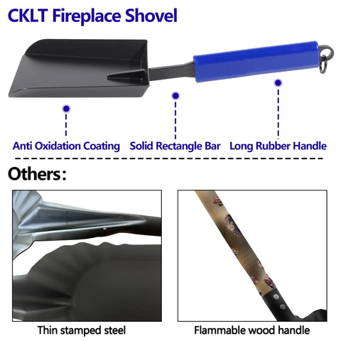15 Inch Fireplace Ash Shovel With Wider Head For Quick Cleanup Heavy Duty Manganese Steel Scoop Rubber Handle And Hanging Ring