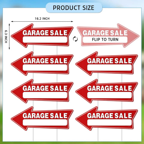 7 Pack Garage Sale Signs With Stakes 16x6 Inch Double Sided Yard Sale Arrows Waterproof Outdoor Signs With 14 Metal Stakes Durable Directional Signs For Curbside Sales And Neighborhood Block Parties; 16.2x6.3 inch red arrow sign set