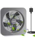 10 Inch Box Fan With 3 Speeds And 8 Hour Timer Quiet Square Window Fan with DC adapter and USB Type C cord shown front view
