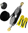Rope Hoist Pulley System 4400 Lb Pulley Block And Tackle With 8 To 1 Ratio Lifting Power And 65 Feet Reach Heavy Duty Gear Includes Two Straps
