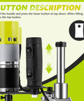 Electric Tapping Machine With Adjustable Tap Tool, Bench Vise, And Four Taps, handle and buttons close-up view