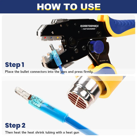 DIY Friendly Heat Shrink Bullet Connectors Kit 220PCS AWG22 10 Male And Female Terminals Blue Red Yellow tutorial image